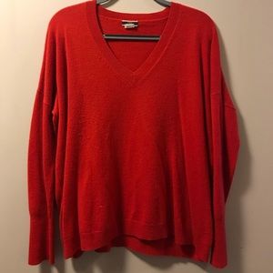 J Crew Red V Neck cashmere sweater
